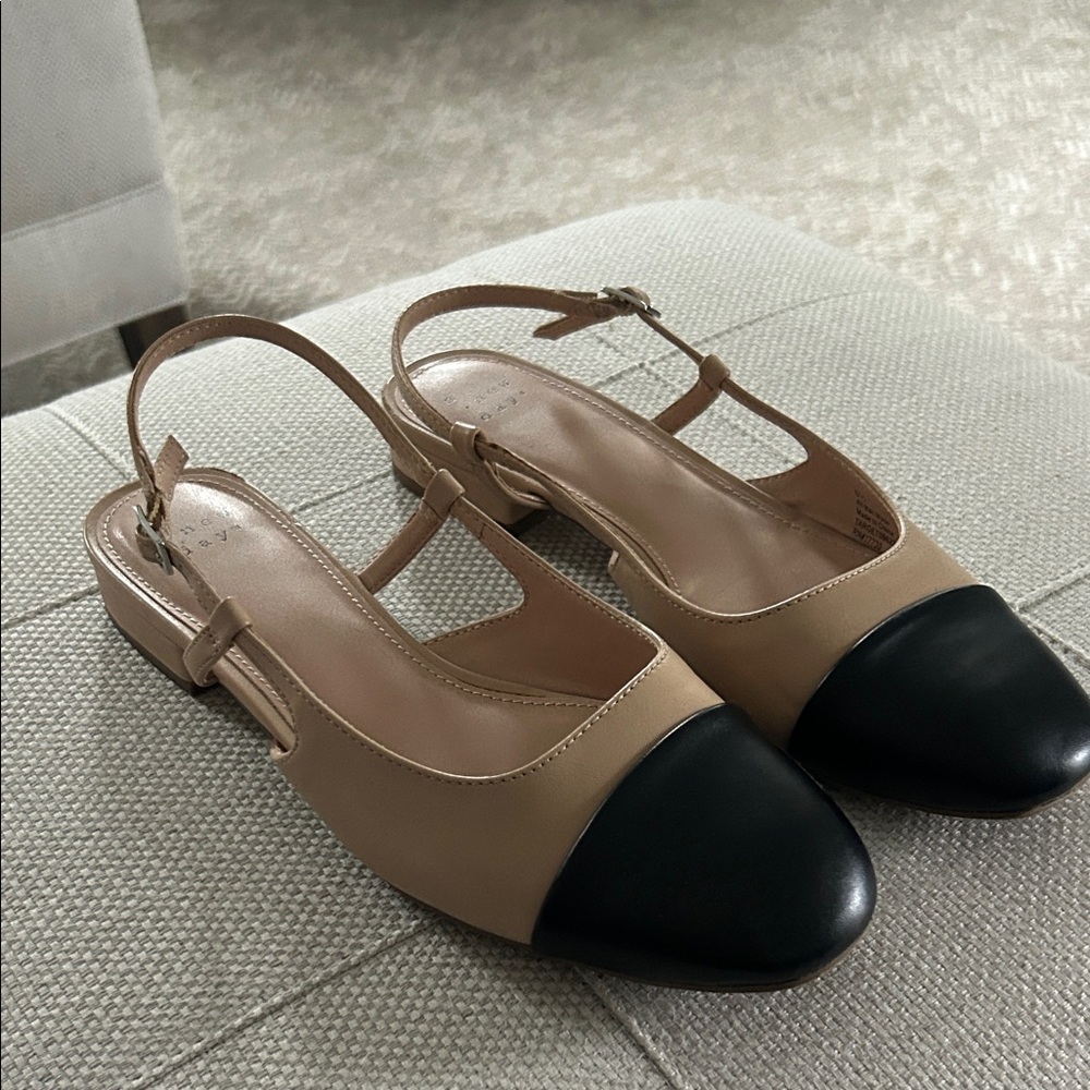 Black and Tan Women's Ballet Slingback Flats